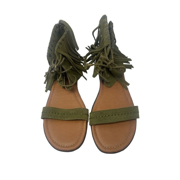 MINNETONKA Genuine Leather Tassle Flat Sandals-Size 9 Green-Brand New - Picture 1 of 7